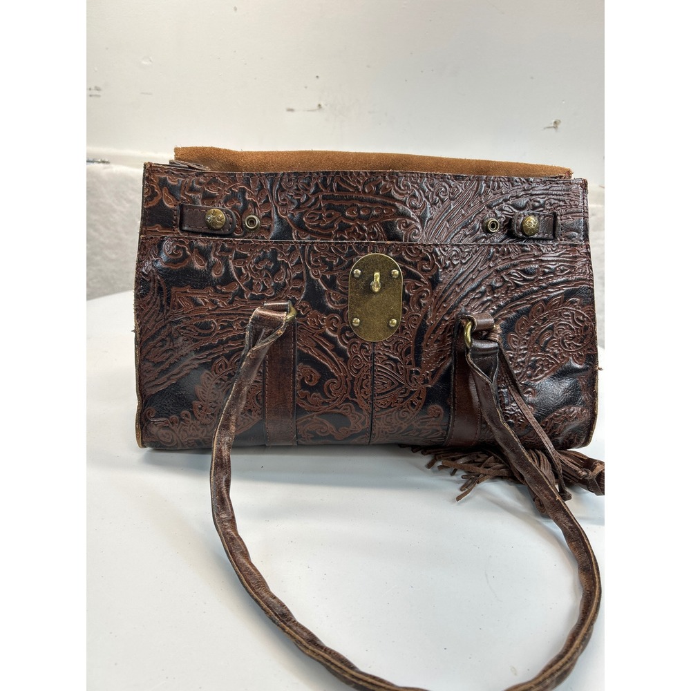 Patricia Nash Tooled Leather Shoulder Bag Brown Paisley Embossed Tassel - Picture 12 of 16